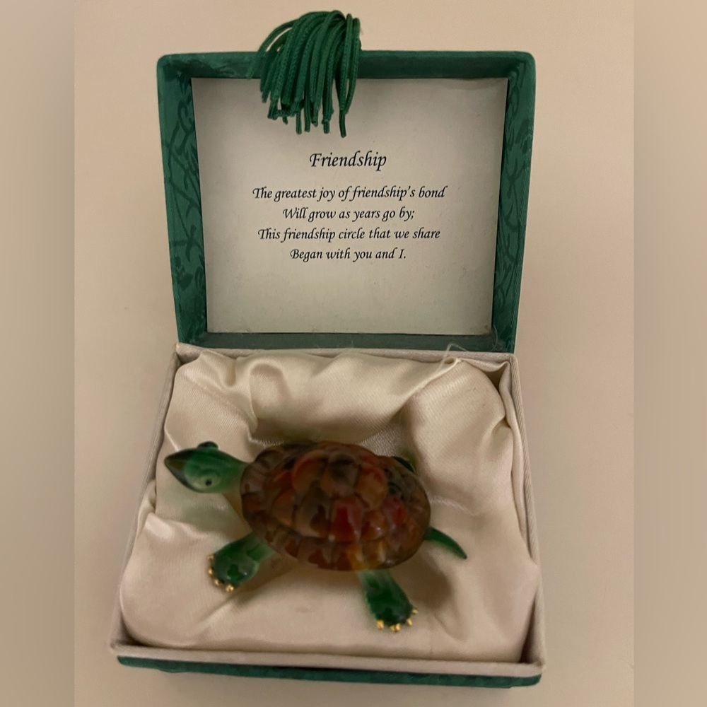 Sea Turtle Tortoise Hand Blown Paperweight Art Glass Blue Green Swirl